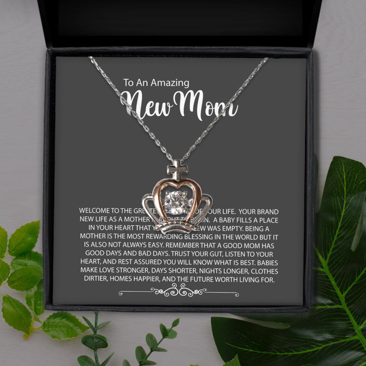 Listen To Your Heart For New Mom Gift For Mom Crown Pendant Necklace