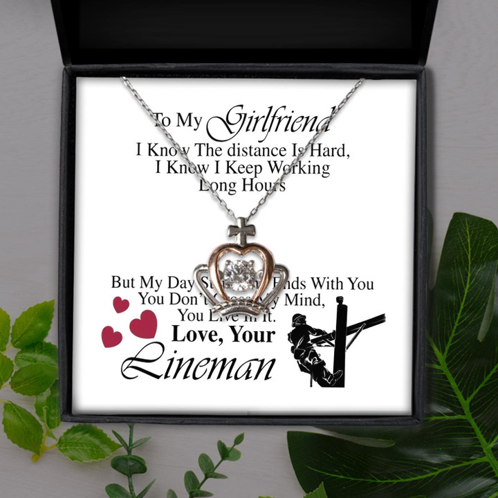 Lineman Gift For Girlfriend You Live In My Mind Crown Pendant Necklace