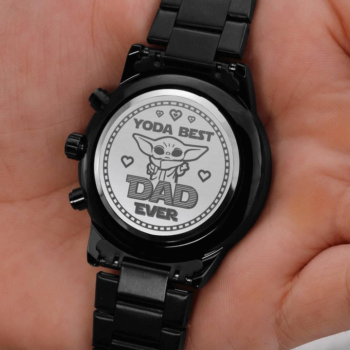 Gift For Father Yoda Best Dad Ever Engraved Customized Black Chronograph Watch