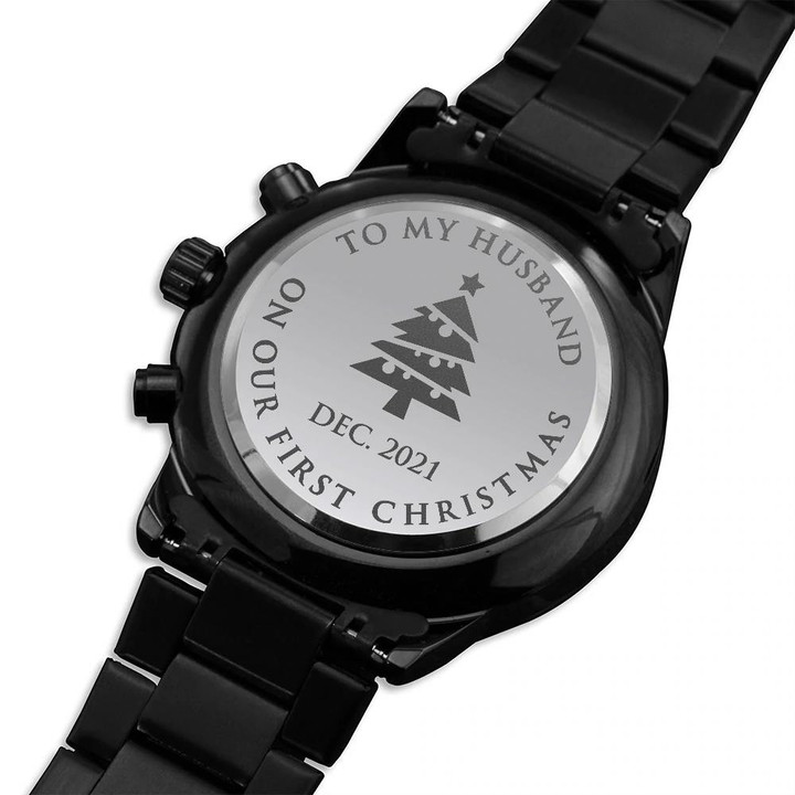 First Christmas Gift For Husband Engraved Customized Black Chronograph Watch