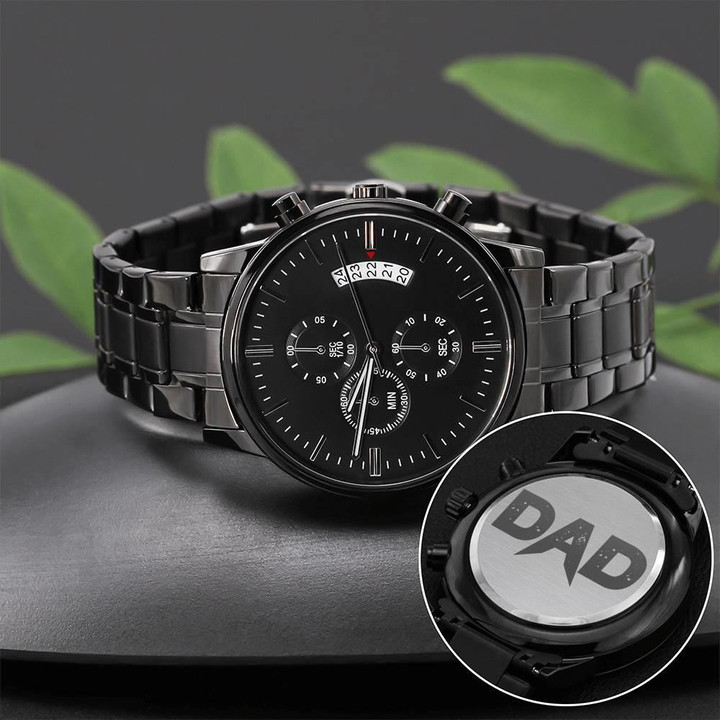Gift For Dad Spotted Design Engraved Customized Black Chronograph Watch