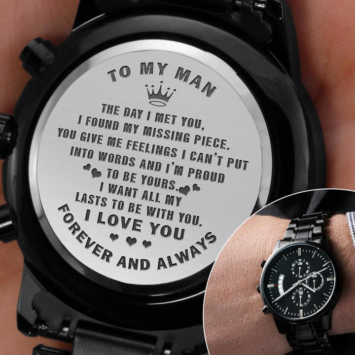 Valentine's Day Gift For Him Proud To Be Yours Engraved Customized Black Chronograph Watch