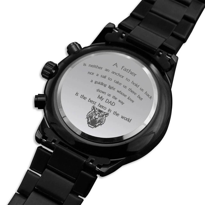 Gift For Dad Best Hero In The World Engraved Customized Black Chronograph Watch