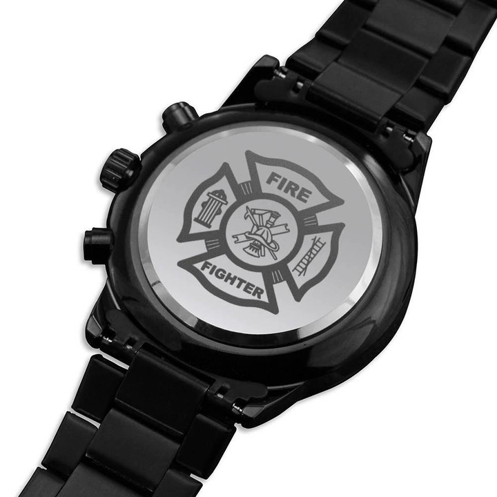 Firefighter Emblem With Tools Engraved Customized Black Chronograph Watch