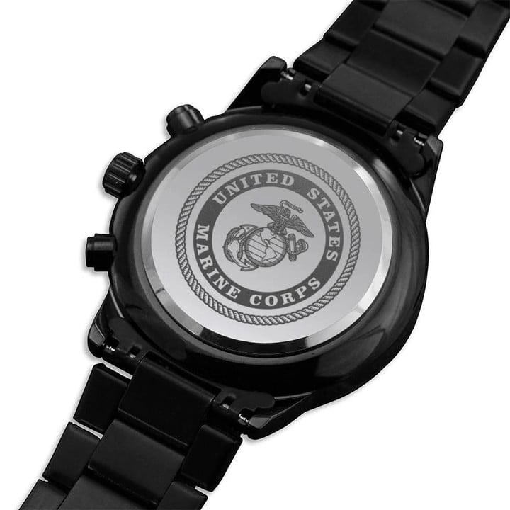 Engraved Customized Black Chronograph Watch United States Marine Corps Emblem