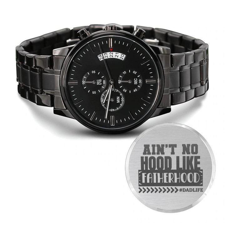 Father Hood Gift For Dad Engraved Customized Black Chronograph Watch