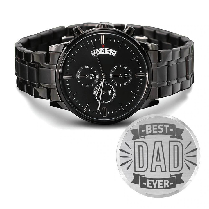 Engraved Customized Black Chronograph Watch Gift For Dad The Best Dad Ever