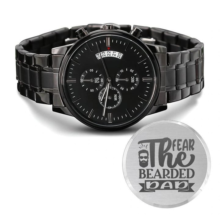 The Fear Bearded Dad Engraved Customized Black Chronograph Watch