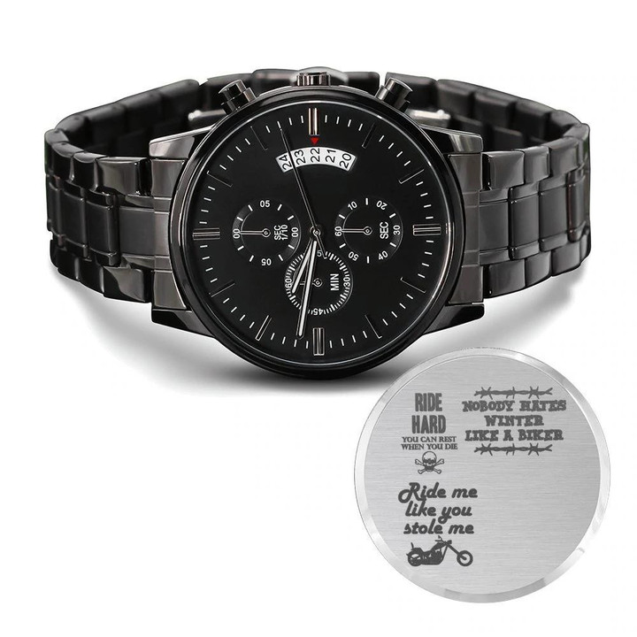 Nobody Hates Winter Like A Biker Engraved Customized Black Chronograph Watch