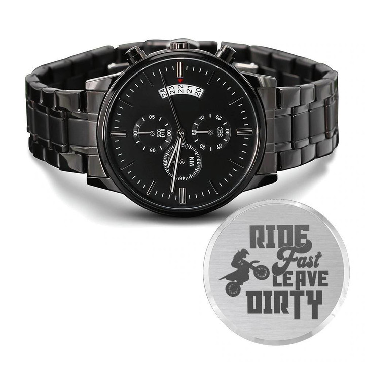 Ride Fast Leave Dirty Engraved Customized Black Chronograph Watch Gift For Biker