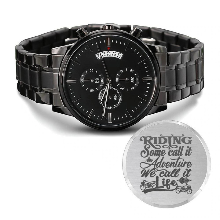Riding Life Adventure Engraved Customized Black Chronograph Watch Gift For Biker