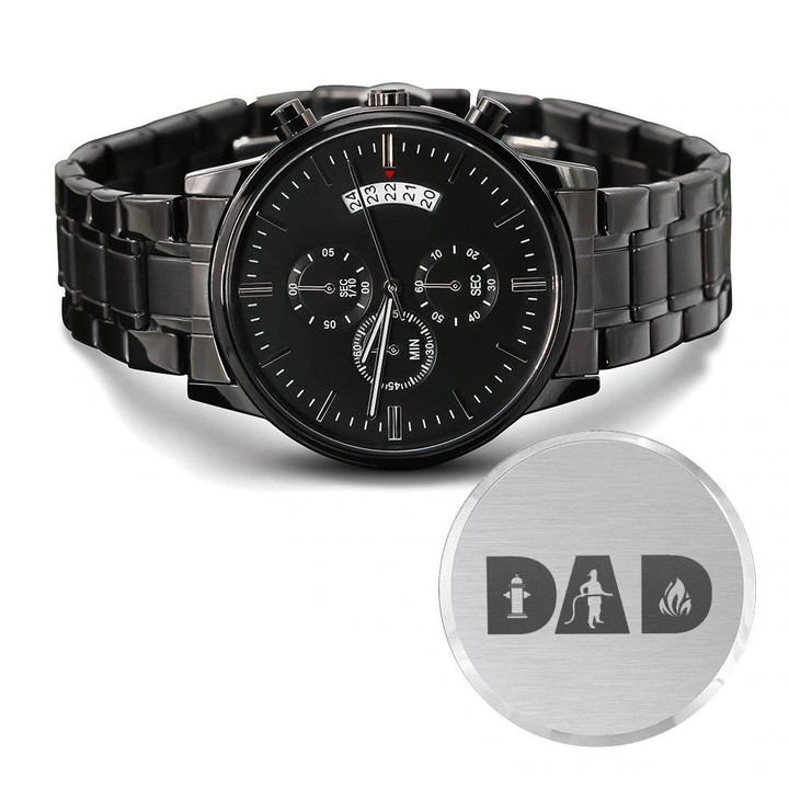 Gift For Dad The Firefighter Engraved Customized Black Chronograph Watch