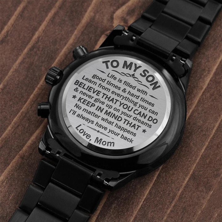 Cool Gift For Son Learn From Everything You Can Engraved Customized Black Chronograph Watch