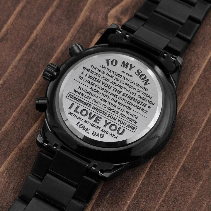 Gift For Son Enjoy Your Journey Engraved Customized Black Chronograph Watch