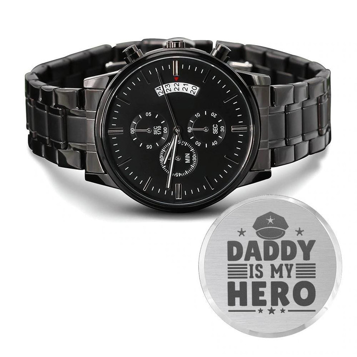 Best Gift For Dad Daddy My Hero Engraved Customized Black Chronograph Watch