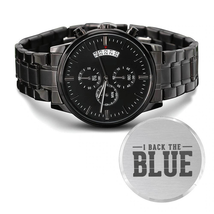 Gift For Dad Engraved Customized Black Chronograph Watch I Back The Blue