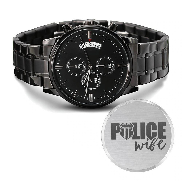 Police Wife Engraved Customized Black Chronograph Watch