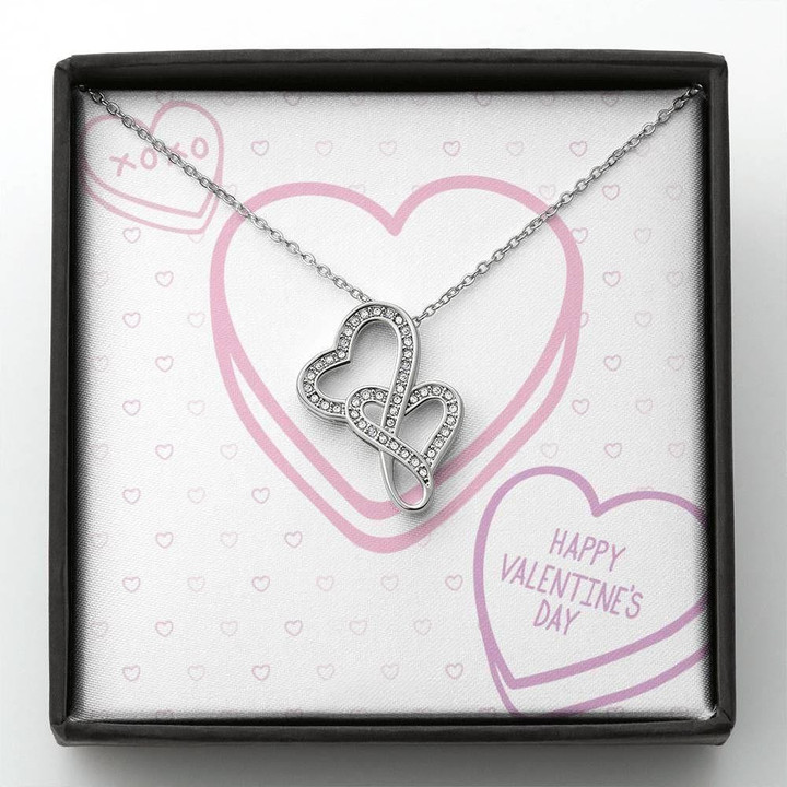 Happy Valentine's Day Gift For Her Lover Purple Heart Double Hearts Necklace