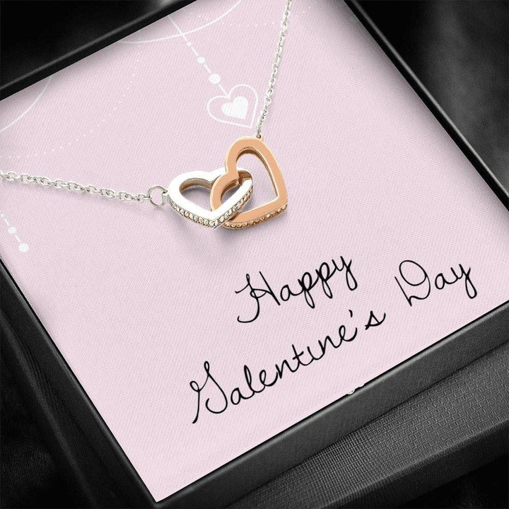 Happy Valentine's Day Gift Message Card Interlocking Hearts Necklace Gift For Women