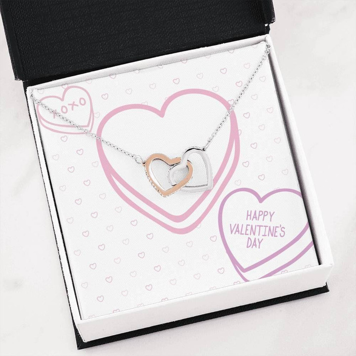 Happy Valentine's Day Gift Purple Heart Symbol Interlocking Hearts Necklace
