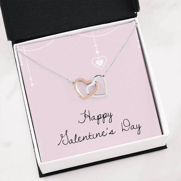 Happy Valentine's Day Interlocking Hearts Necklace Gift For Her Snowpink Message Card