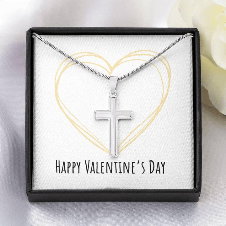 Happy Valentine's Day Cross Necklace Gift For Wife With Message Card