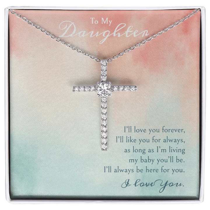 Gift For Daughter I’ll Always Be Here For You CZ Cross Necklace
