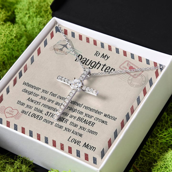 You're And Straighten Your Crown Gift For Daughter CZ Cross Necklace