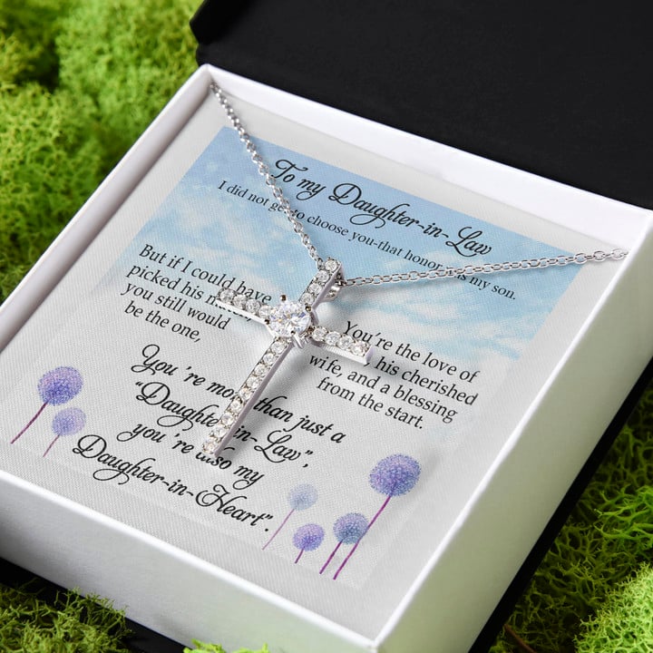 You're Also My Daughter In Heart Gift For Daughter In Law CZ Cross Necklace