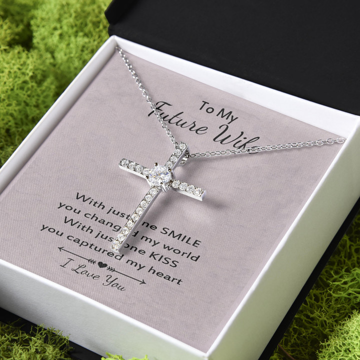 Your Smile Changed My World Gift For Wife Future Wife CZ Cross Necklace
