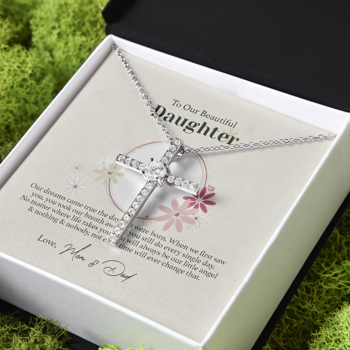 You'll Always Be Our Little Angel Gift For Daughter CZ Cross Necklace
