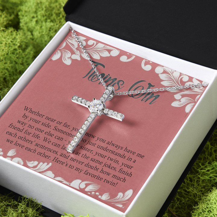 You Will Always Have My By Your Side For Twins Gift For Sister CZ Cross Necklace
