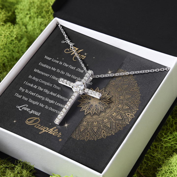 You Taught Me To Overcome Daughter Gift For Mom CZ Cross Necklace
