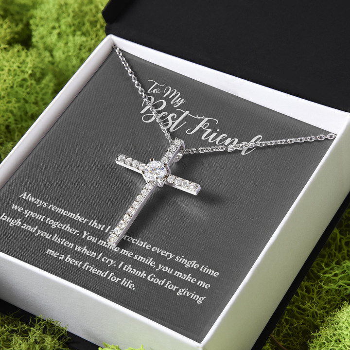 You Make Me Smile Gift For Friend CZ Cross Necklace