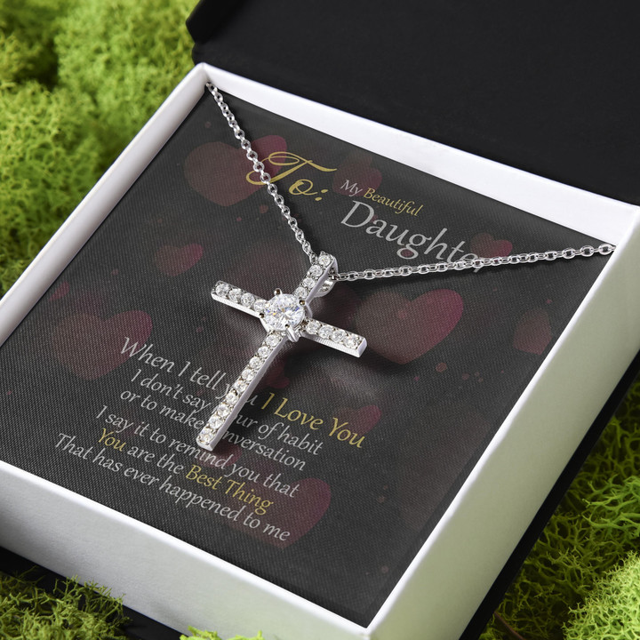 You Are The Best Thing To Me Heart Gift For Daughter CZ Cross Necklace