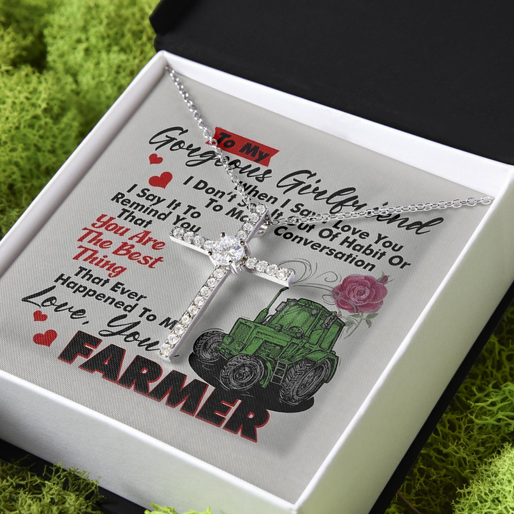 You Are The Best Thing Farmer Gift For Girlfriend CZ Cross Necklace