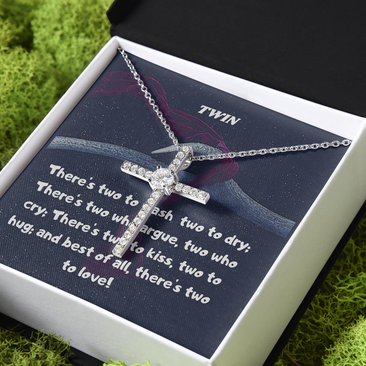 There's Two To Love Gift For Sister Twin Sister CZ Cross Necklace
