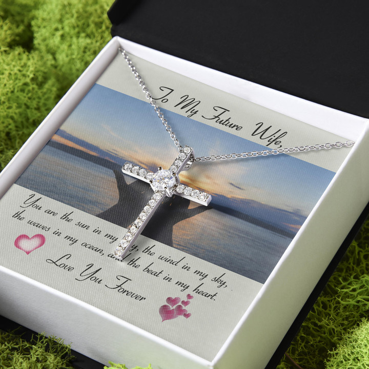 The Waves In My Ocean Gift For Wife Future Wife CZ Cross Necklace