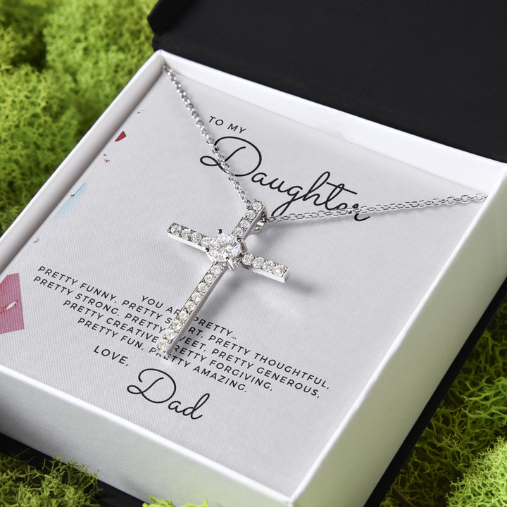 The Perfect Gift For Daughter From Dad Show Her How Proud You Are CZ Cross Necklace