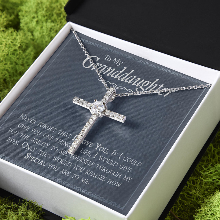 Special Gift For Granddaughter I Love You CZ Cross Necklace