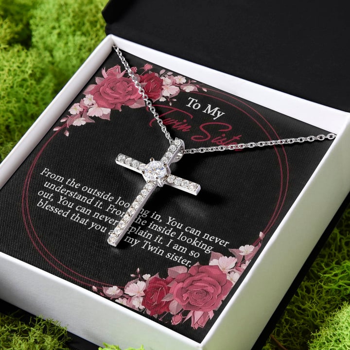 So Blessed That You're My Twin Sister Gift For Sister CZ Cross Necklace