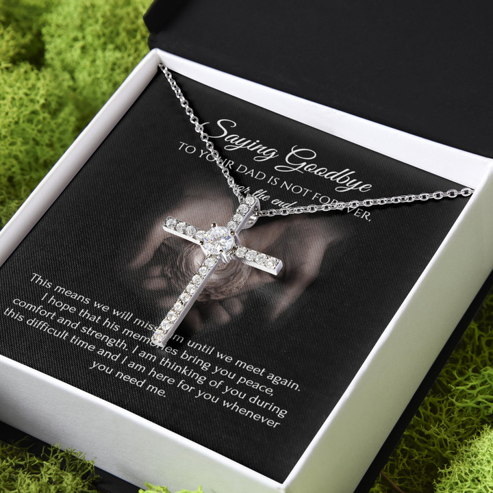 Saying Goodbye To Dad Gift For Dad Angel Dad CZ Cross Necklace