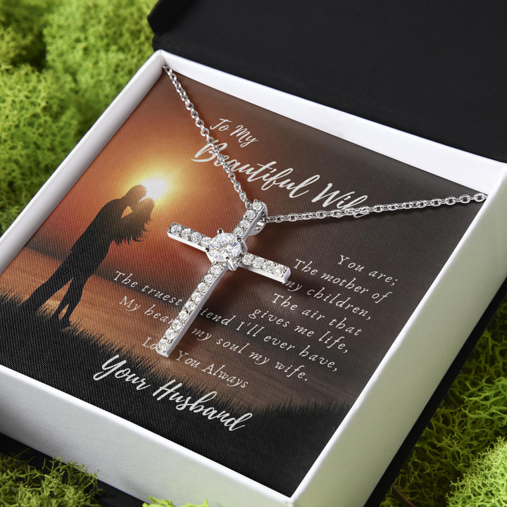 My Heart My Soul My Wife Gift For Wife CZ Cross Necklace