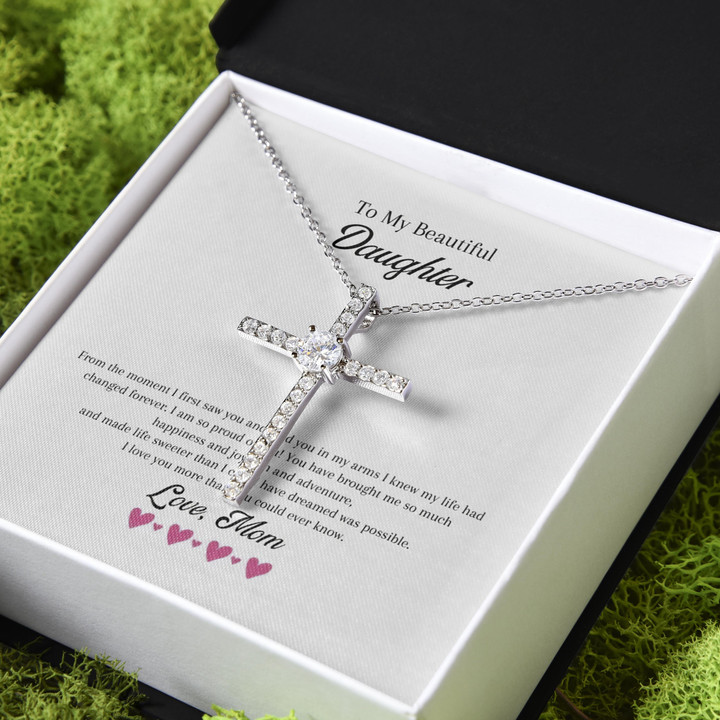 Mom Gift For Daughter I Am So Proud Of You CZ Cross Necklace