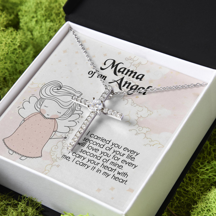 Miscarriage Gift For Mom Mama Of An Angel CZ Cross Necklace