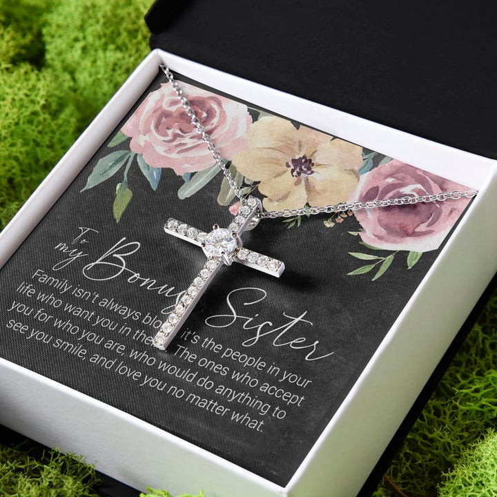 Love You No Matter What Gift For Sister Bonus Sister CZ Cross Necklace