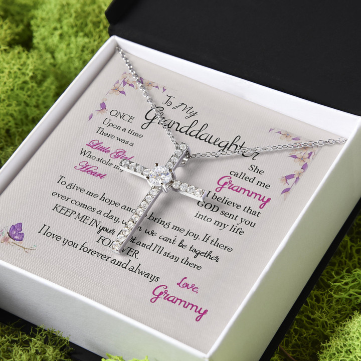 Love You Forever Present Gift For Granddaughter CZ Cross Necklace