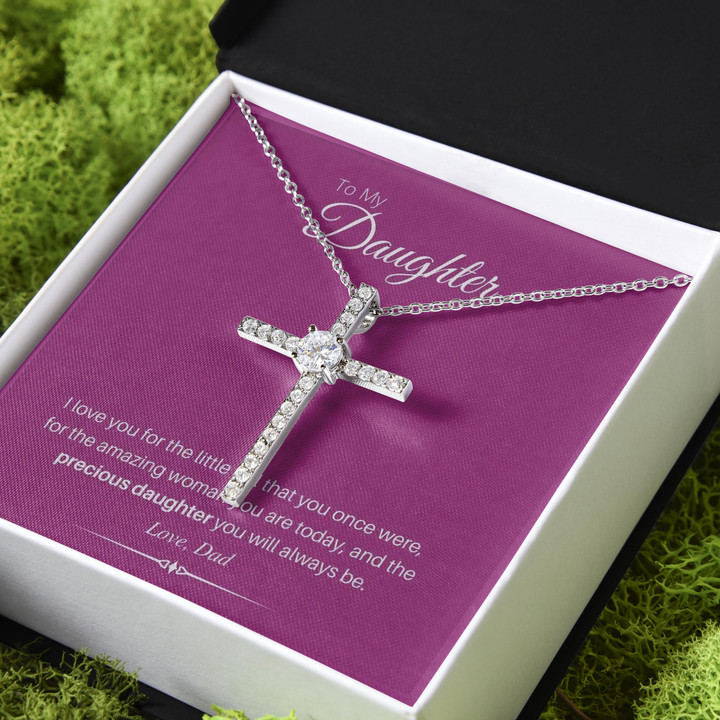 Love You For The Little Girl You Were Gift For Daughter CZ Cross Necklace