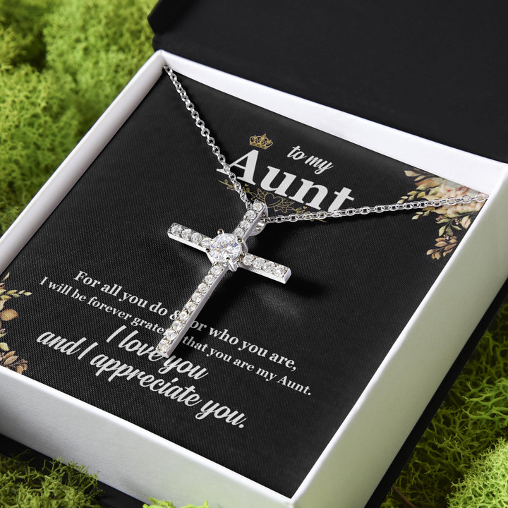 Love You And Appreciate You Gift For Aunt CZ Cross Necklace