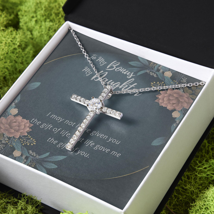 Life Gave Me The Gift Of You For Daughter CZ Cross Necklace